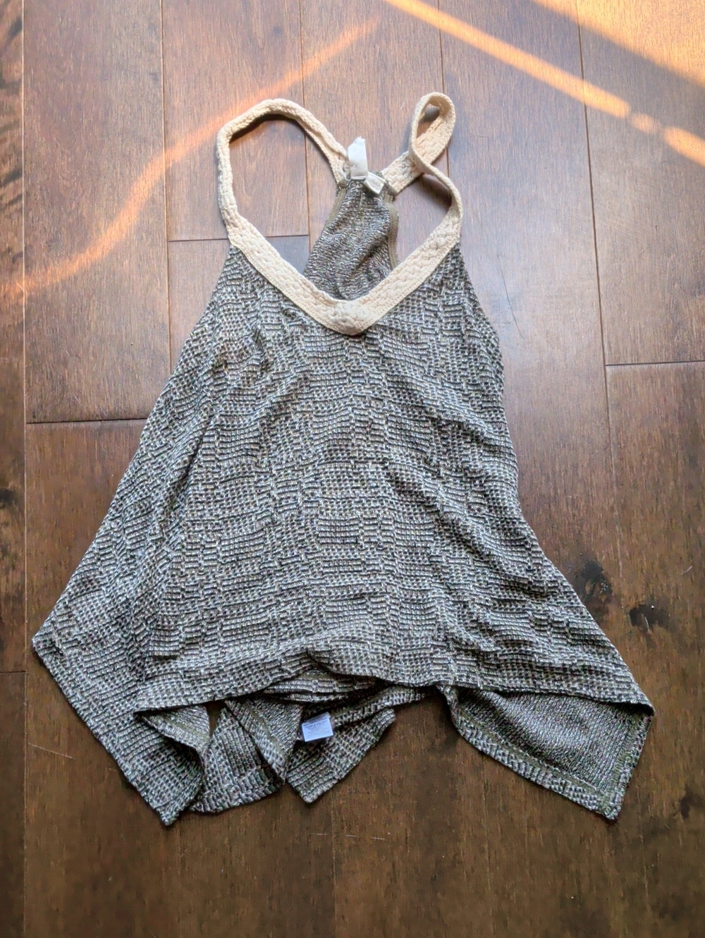 Textured Knit Racerback Tank with Contrasting Trim - Olive Green & Cream